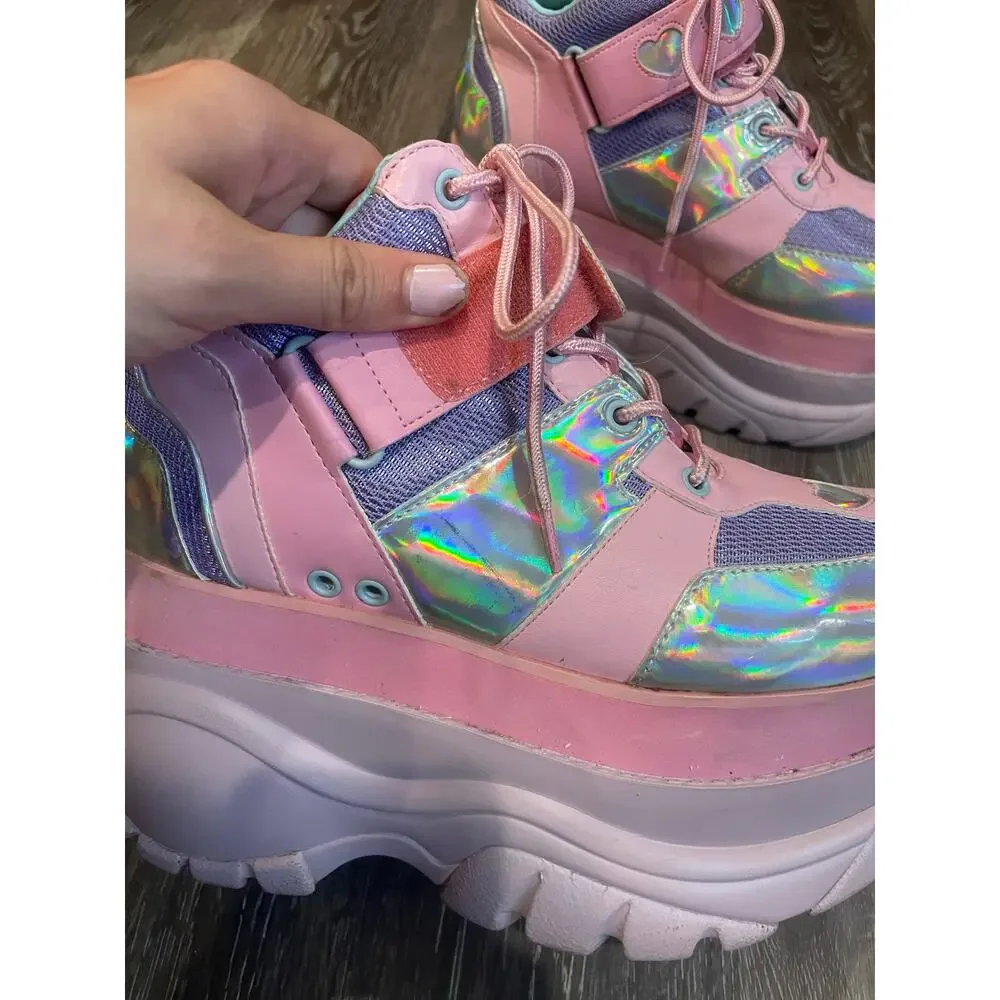 sugar thrillz platform neon and metallic sneakers